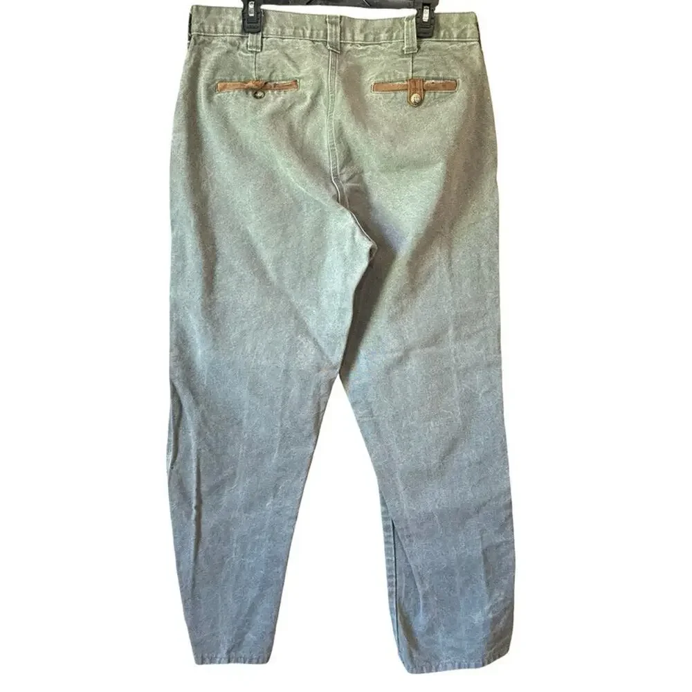 Orvis Vintage Duck Canvas Thick Green Pants Hiking Camping Workwear Mens 36 x 31